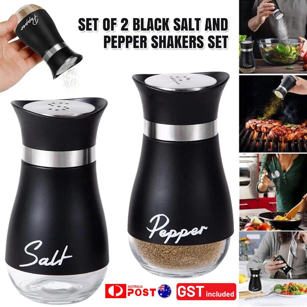 NEW 2x Salt and Pepper Shakers Set Premium Stainless Steel Glass Pepper Shaker