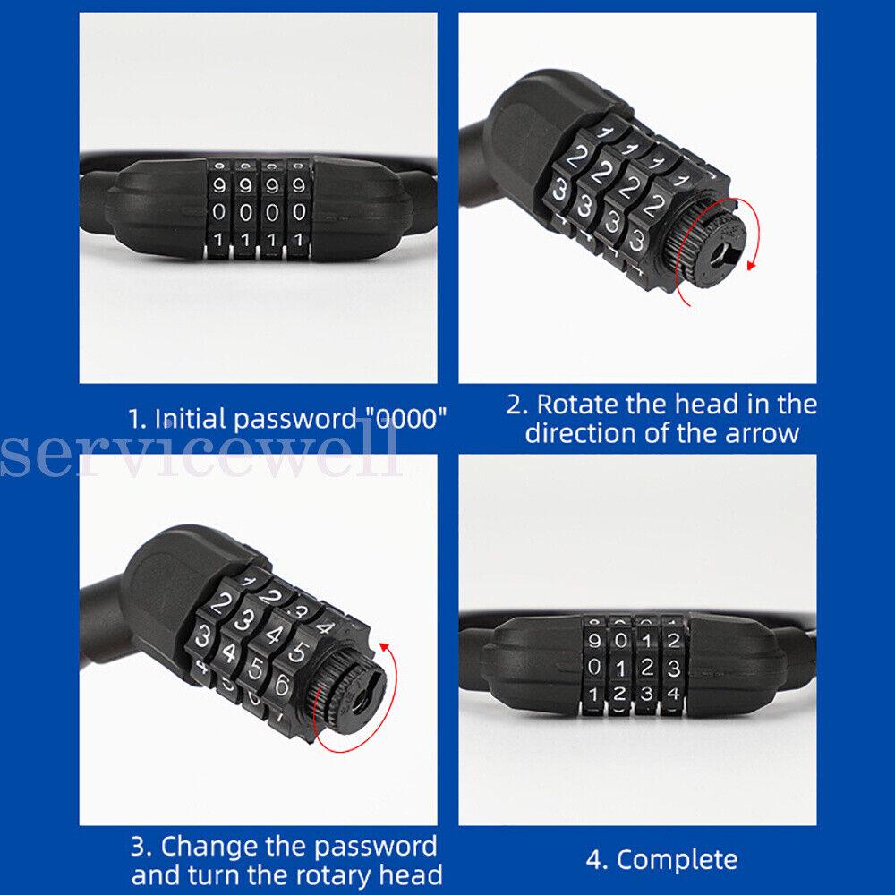 Bicycle Code Combination Locker 4-Digital Password Pin Security Cable Lock - Image 7