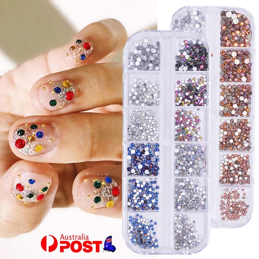 Deluxe Flatback Rhinestones w/ Box Clear AB Blue Violet Gold Nail Art Gems