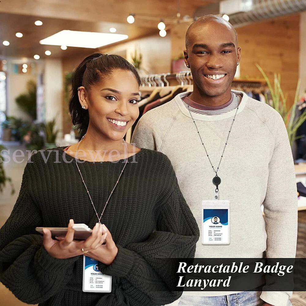 Necklace with ID Card Holders Retractable Badge Reel Lanyard DIY Beaded Lanyard - Image 3