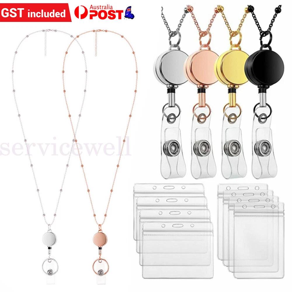 Necklace with ID Card Holders Retractable Badge Reel Lanyard DIY Beaded Lanyard