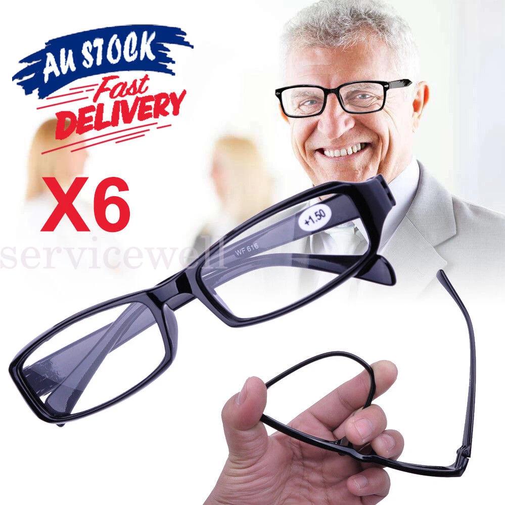 6Pairs Mens Ladies Wayfarer Frame Magnifying Reading Glasses Nerd Spectacle