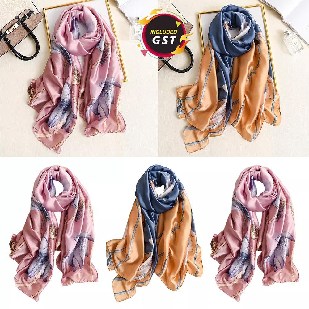 Women Lady Winter Quality Soft Warm Lotus Print Large Silk Scarf Wrap Shawl