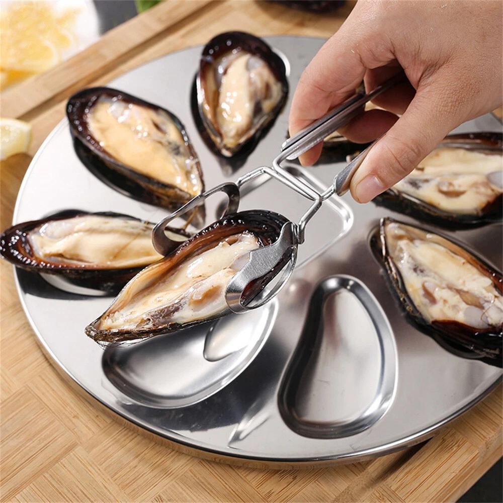 Oyster Wheel Cooking Serving Tray Stainless Steel Round Seafood Plate Dish - Image 7