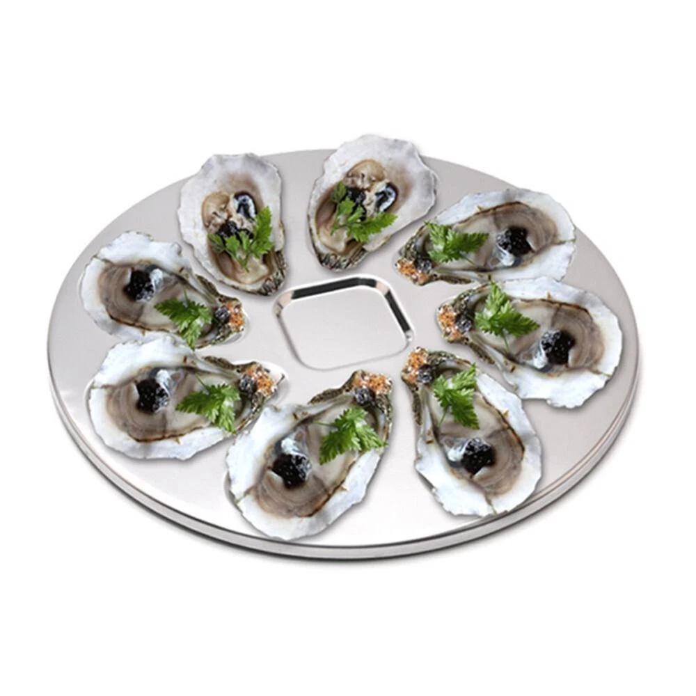 Oyster Wheel Cooking Serving Tray Stainless Steel Round Seafood Plate Dish - Image 3