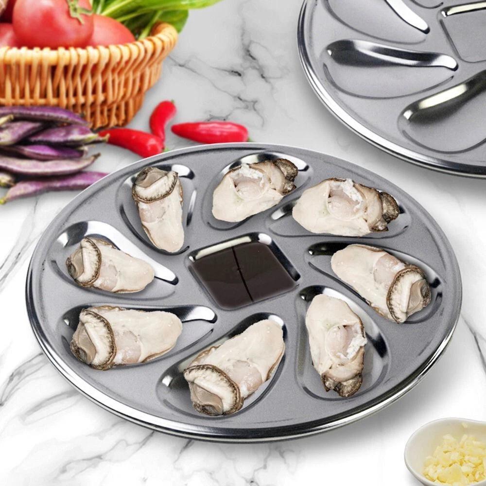 Oyster Wheel Cooking Serving Tray Stainless Steel Round Seafood Plate Dish - Image 5