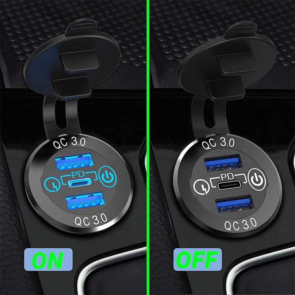 PD Type C Dual USB Car Charger QC 3.0 Charger 12V 24V Power Outlet Socket 60W - Image 5