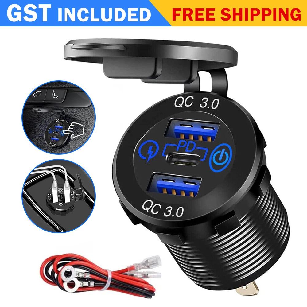 PD Type C Dual USB Car Charger QC 3.0 Charger 12V 24V Power Outlet Socket 60W