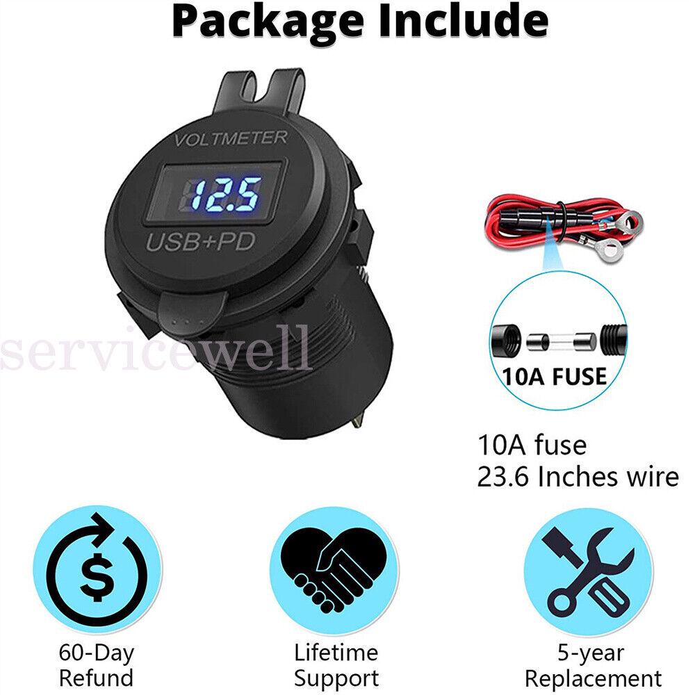 PD Type C USB Car Charger and QC 3.0 Charger 12V Power Outlet Socket ON/Off VIC - Image 3