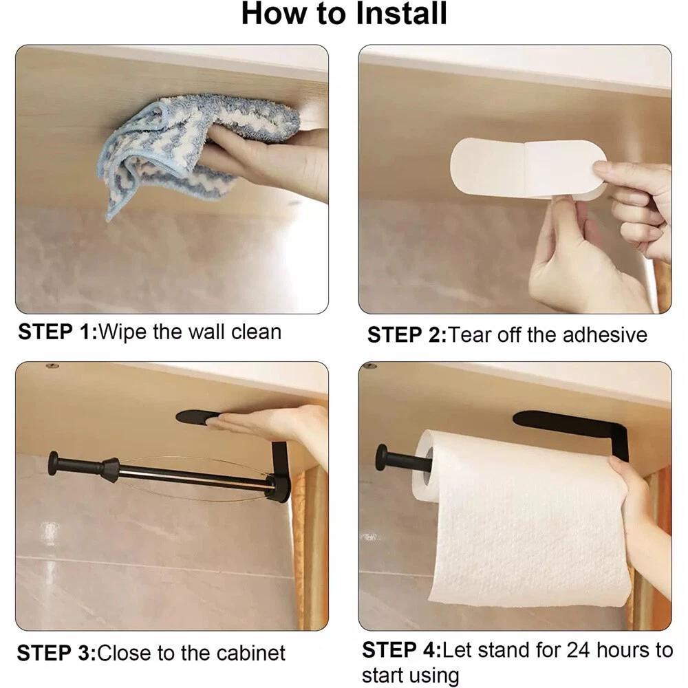Paper Towel Holder Kitchen Bathroom Wall Mount Tissue Roll Hanger Self-Adhesive - Image 2