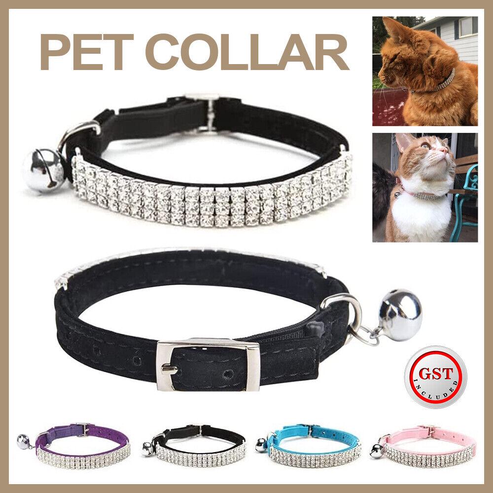 Pet Collar Suede Cat Kitten Puppy Safety Release Adjustable Rhinestone 4 colours