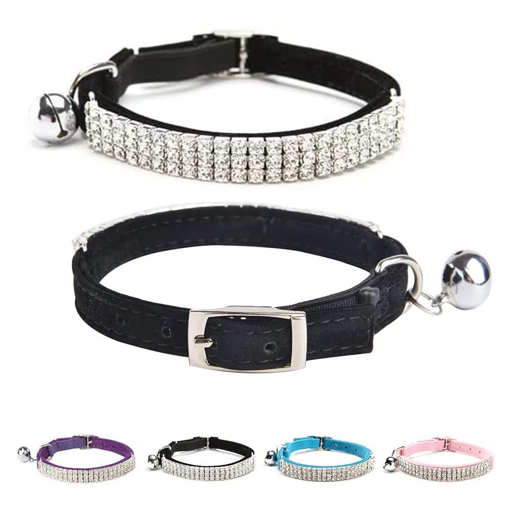 Pet Collar Suede Cat Kitten Puppy Safety Release Adjustable Rhinestone 4 colours - Image 4