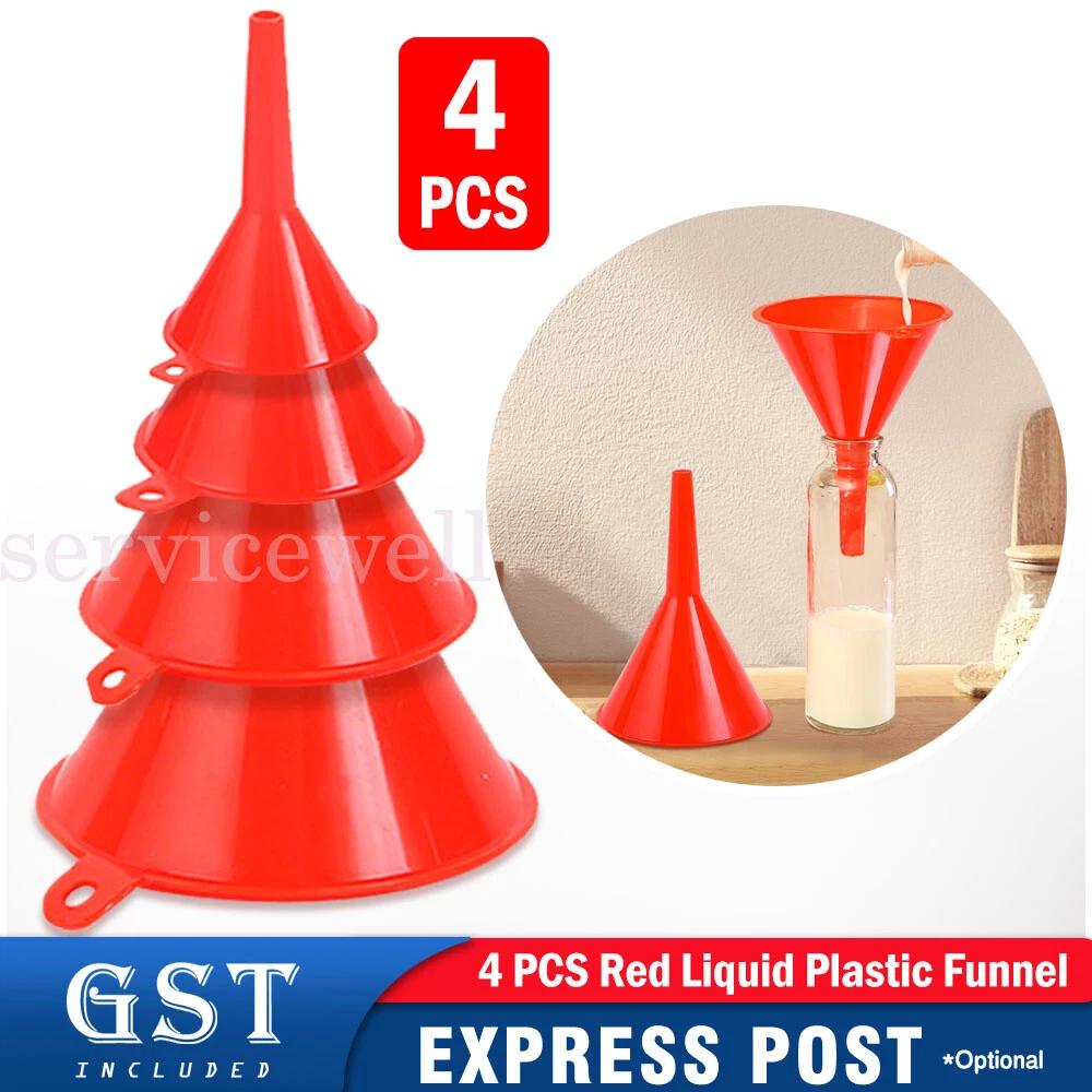 Plastic Funnel Kitchen 4Pcs Red Medium Liquid Funnel Set Variety Large Small AU
