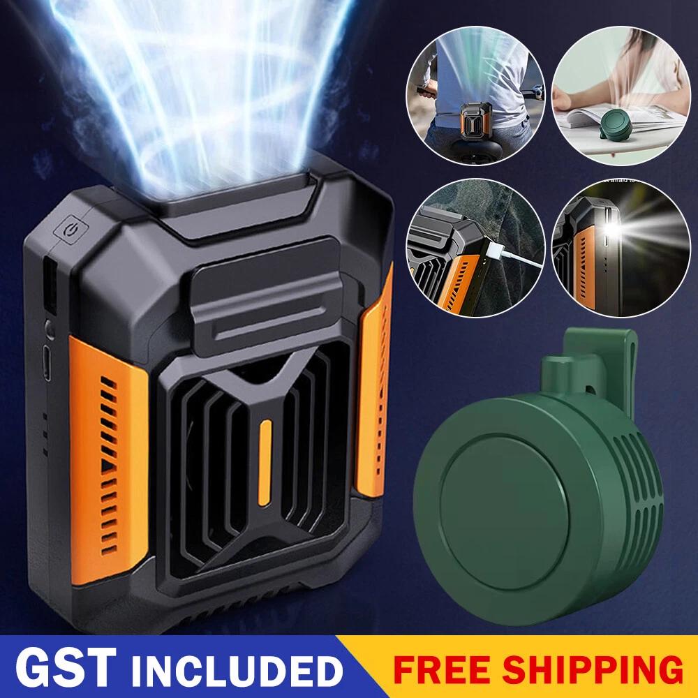 Portable Waist Belt Clip Hanging Cooling Fan USB Rechargeable Power Bank Outdoor