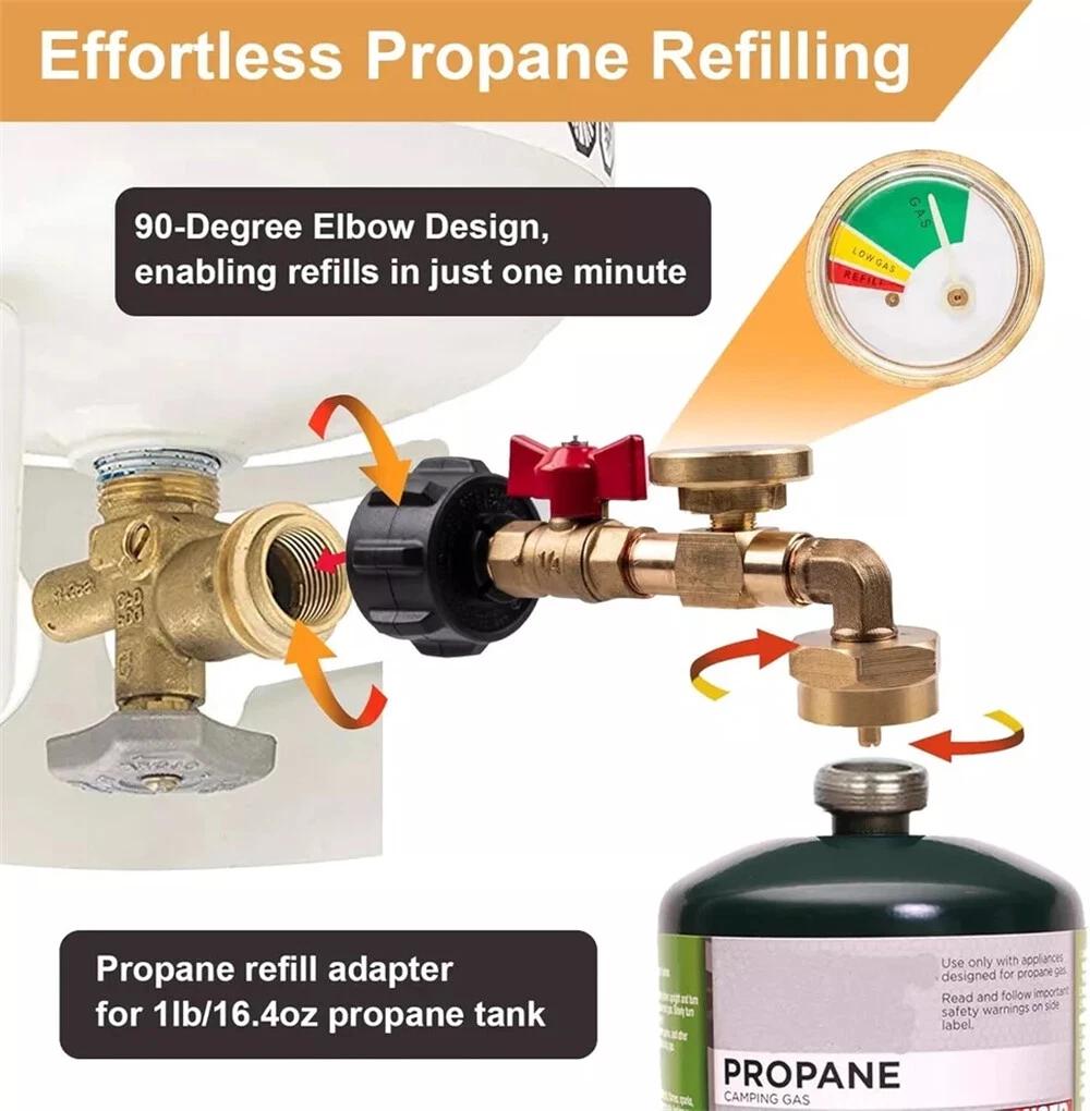 Propane Refill Adapter ON-Off Valve and Gauge Fill 1Lb Bottle From 20-40Lb Tank - Image 5