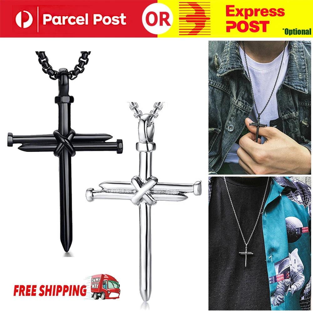 Punk Jewelry Cool Mens Necklace Charm Cross Long Chain Pendant Stainless Steel