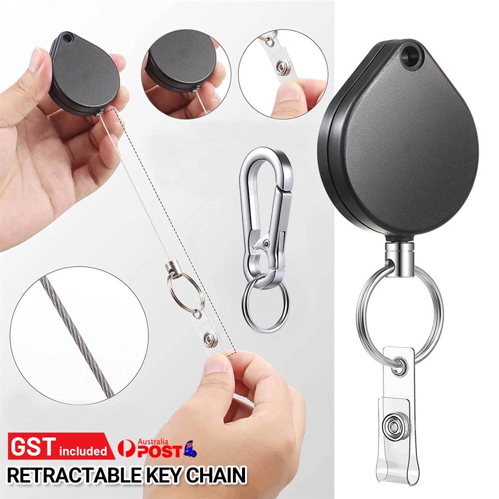 Retractable Heavy Duty Key Chain ID Badge Card Holder Lanyard Clip Key Ring Hook