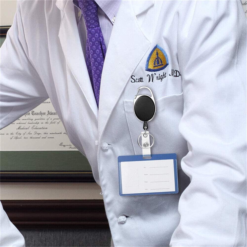 Retractable Key Chain Nurse ID Badge Card Holder Lanyard Key ring Carabiner Clip - Image 5