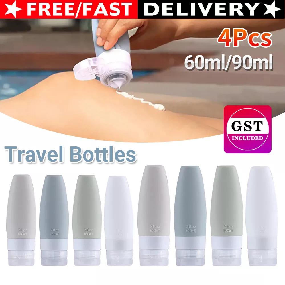 Reusable 4Piece 60/90ml Travel Bottle Set Silicone Travel Bags Airport Approved