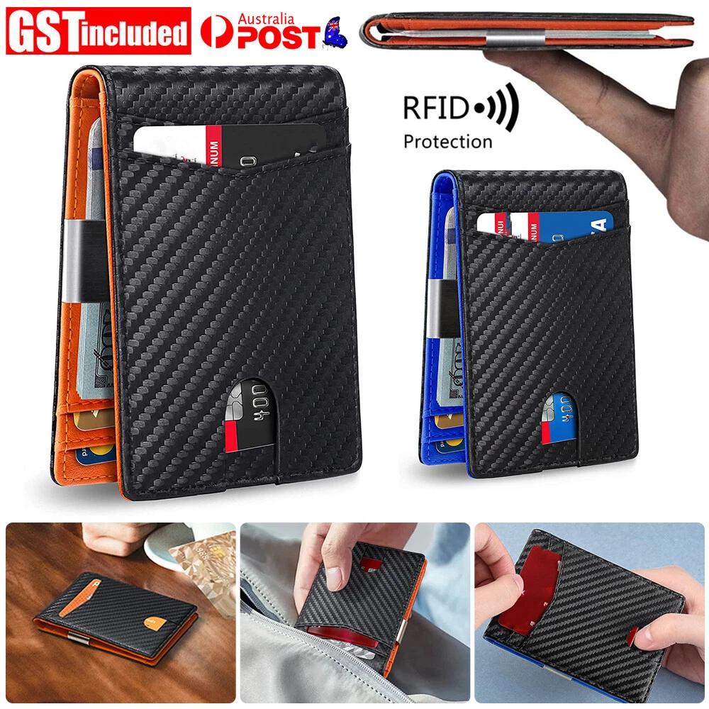 Rfid Blocking Leather Wallet Credit Card Holder Slim Men's Money Cash Clip Purse