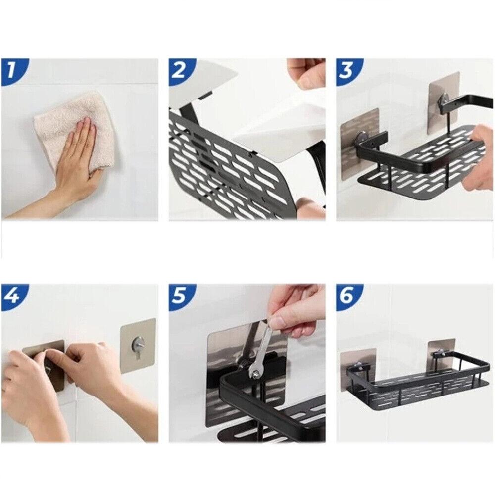 Self Adhesive Shower Shelf Bathroom Shower Caddy Rack Storage Organiser Luxury - Image 6