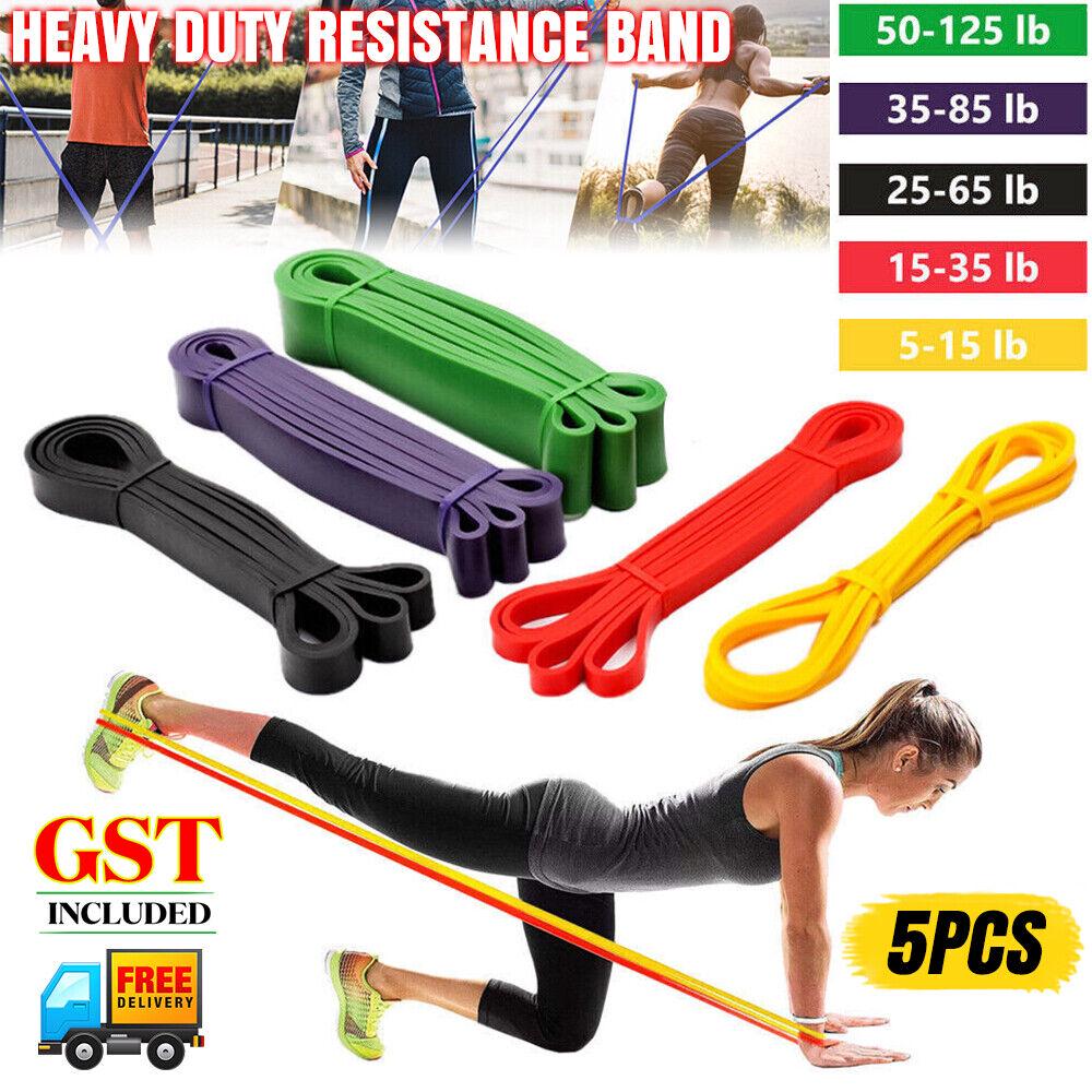 Set of 5 Heavy Duty Resistance Band Loop Power Gym Fitness Exercise Yoga Workout