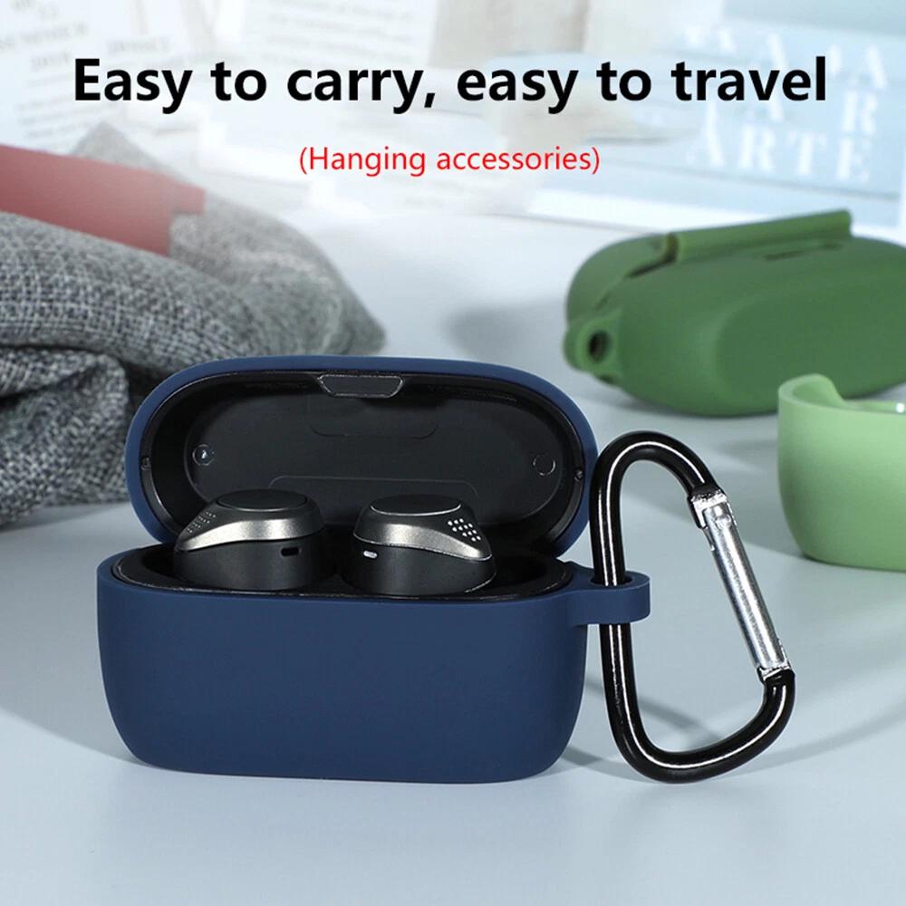Silicone Protective Case Cover for Jabra Elite Active 75t with Metal Clip Hook