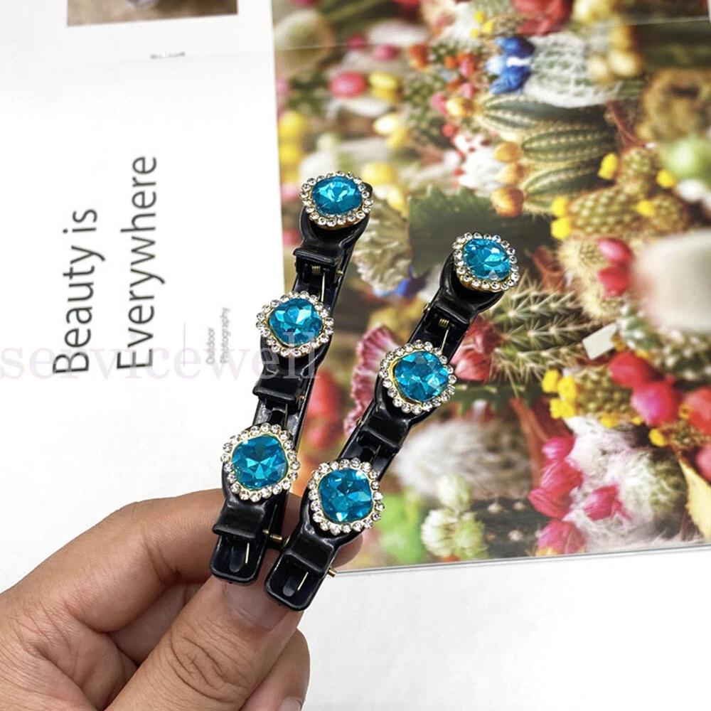 Sparkling Crystal Stone Braided Hair Clips Double Bangs Hair Clip Braided Decor - Image 7