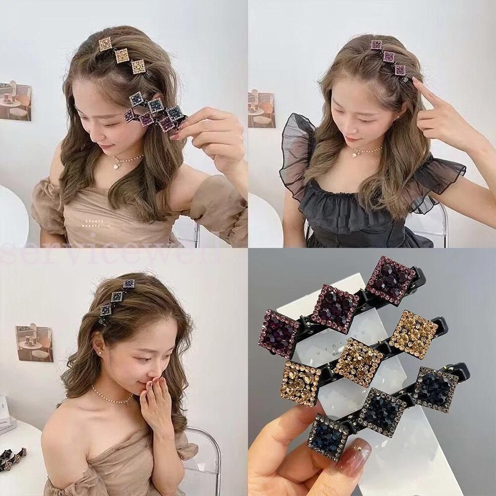 Sparkling Crystal Stone Braided Hair Clips Double Bangs Hair Clip Braided Decor - Image 4