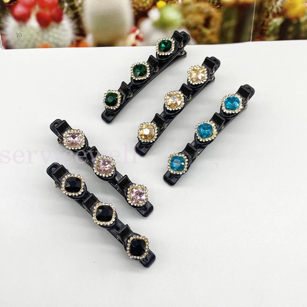 Sparkling Crystal Stone Braided Hair Clips Double Bangs Hair Clip Braided Decor - Image 3
