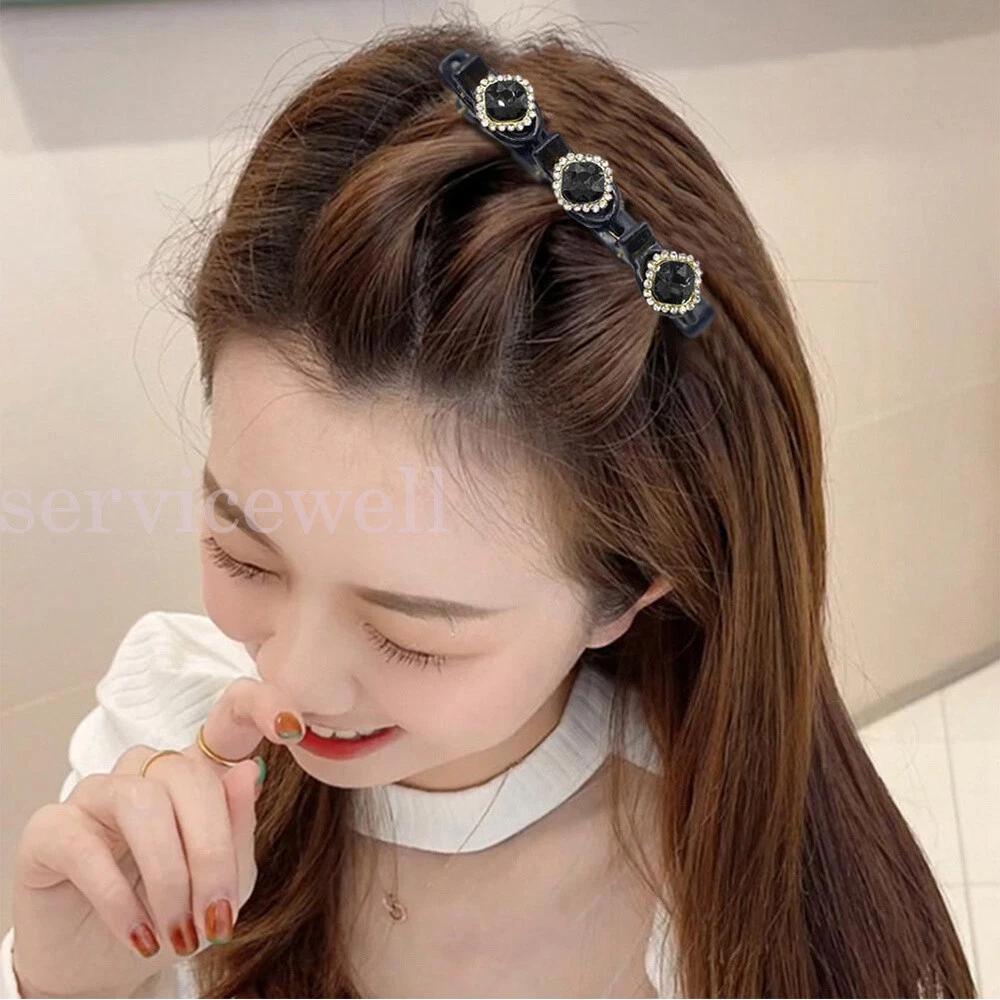Sparkling Crystal Stone Braided Hair Clips Double Bangs Hair Clip Braided Decor - Image 5