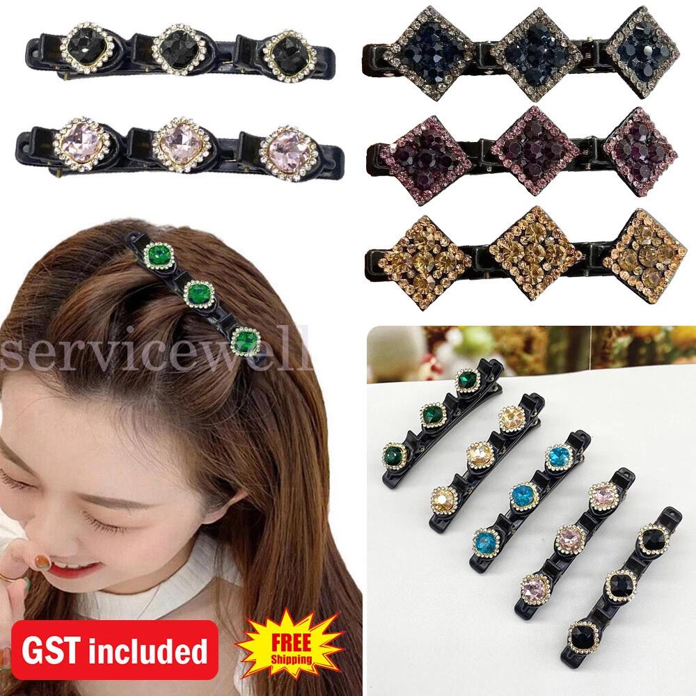 Sparkling Crystal Stone Braided Hair Clips Double Bangs Hair Clip Braided Decor