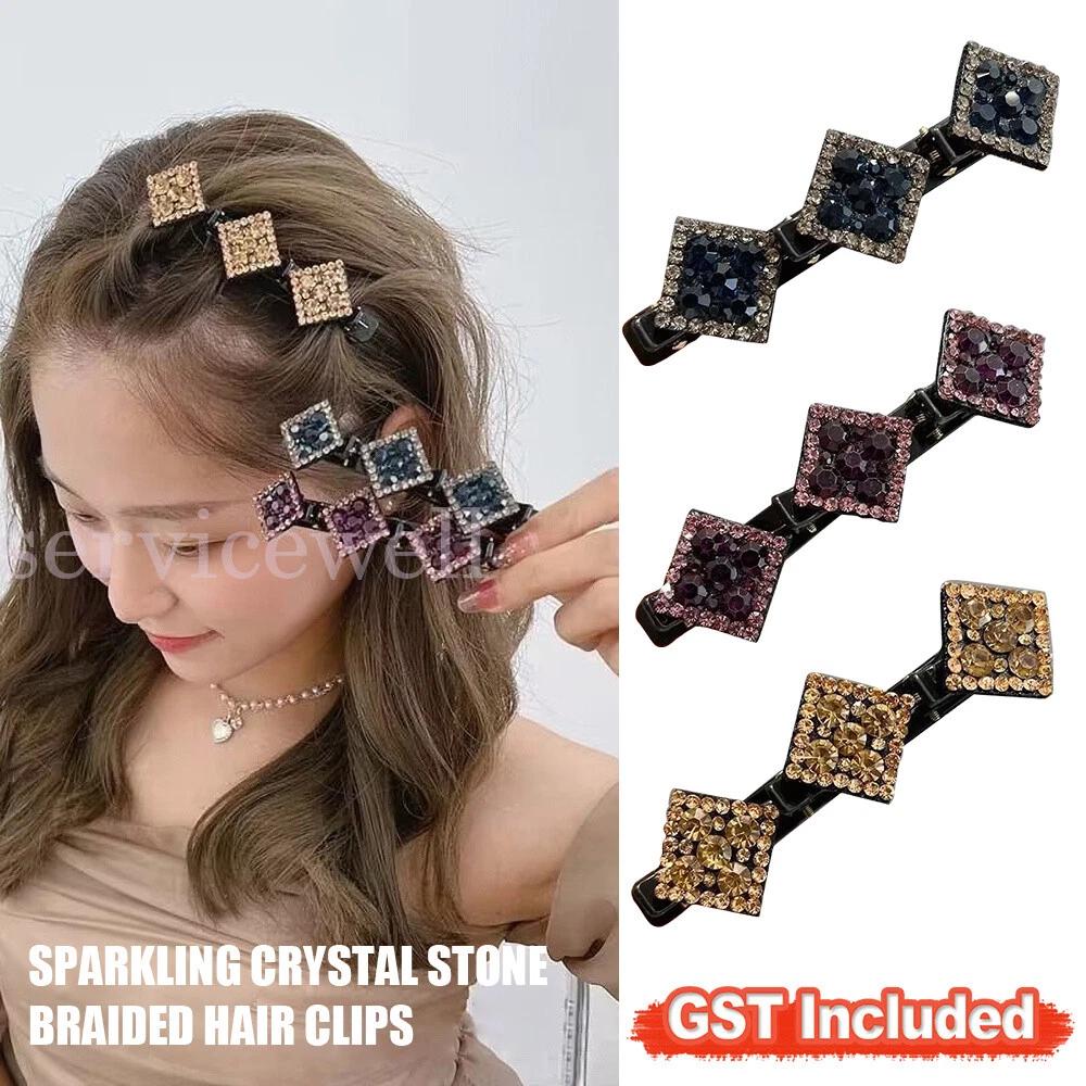 Sparkling Crystal Stone Braided Hair Clips Double Bangs Hair Clip Braided Decor - Image 2