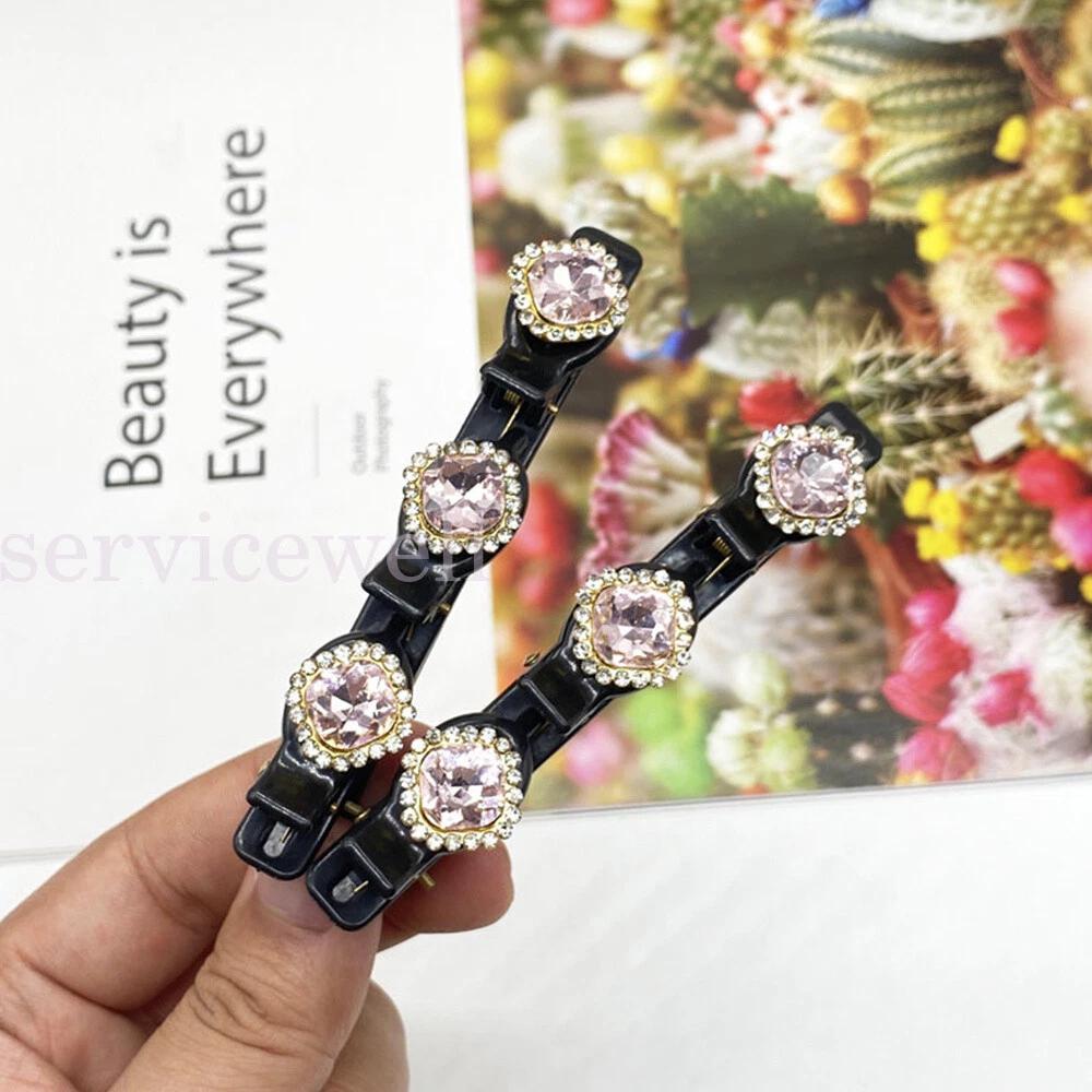 Sparkling Crystal Stone Braided Hair Clips Double Bangs Hair Clip Braided Decor - Image 6