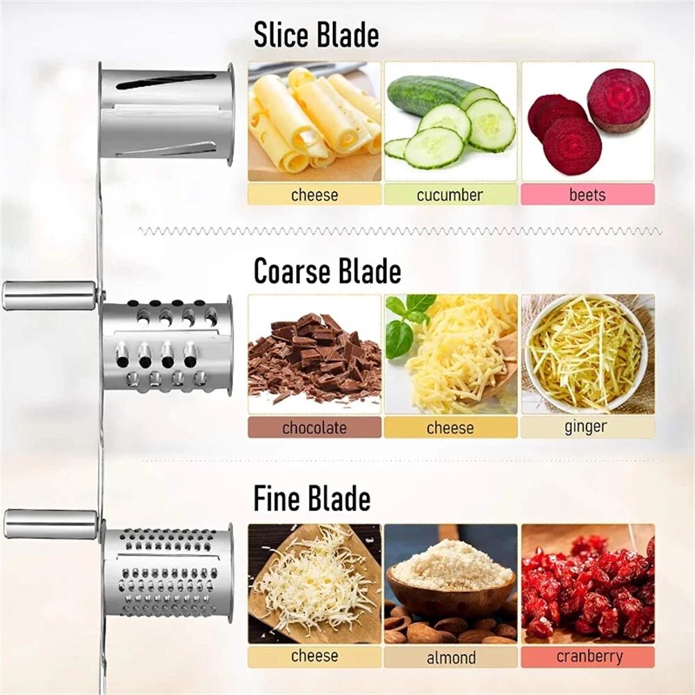 Stainless Steel 4 Set Multifunction Rotary Cheese Grater Hand Held Cut Slicer - Image 3