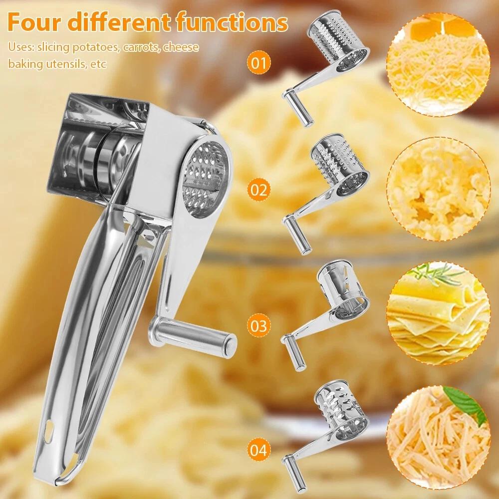 Stainless Steel 4 Set Multifunction Rotary Cheese Grater Hand Held Cut Slicer - Image 7