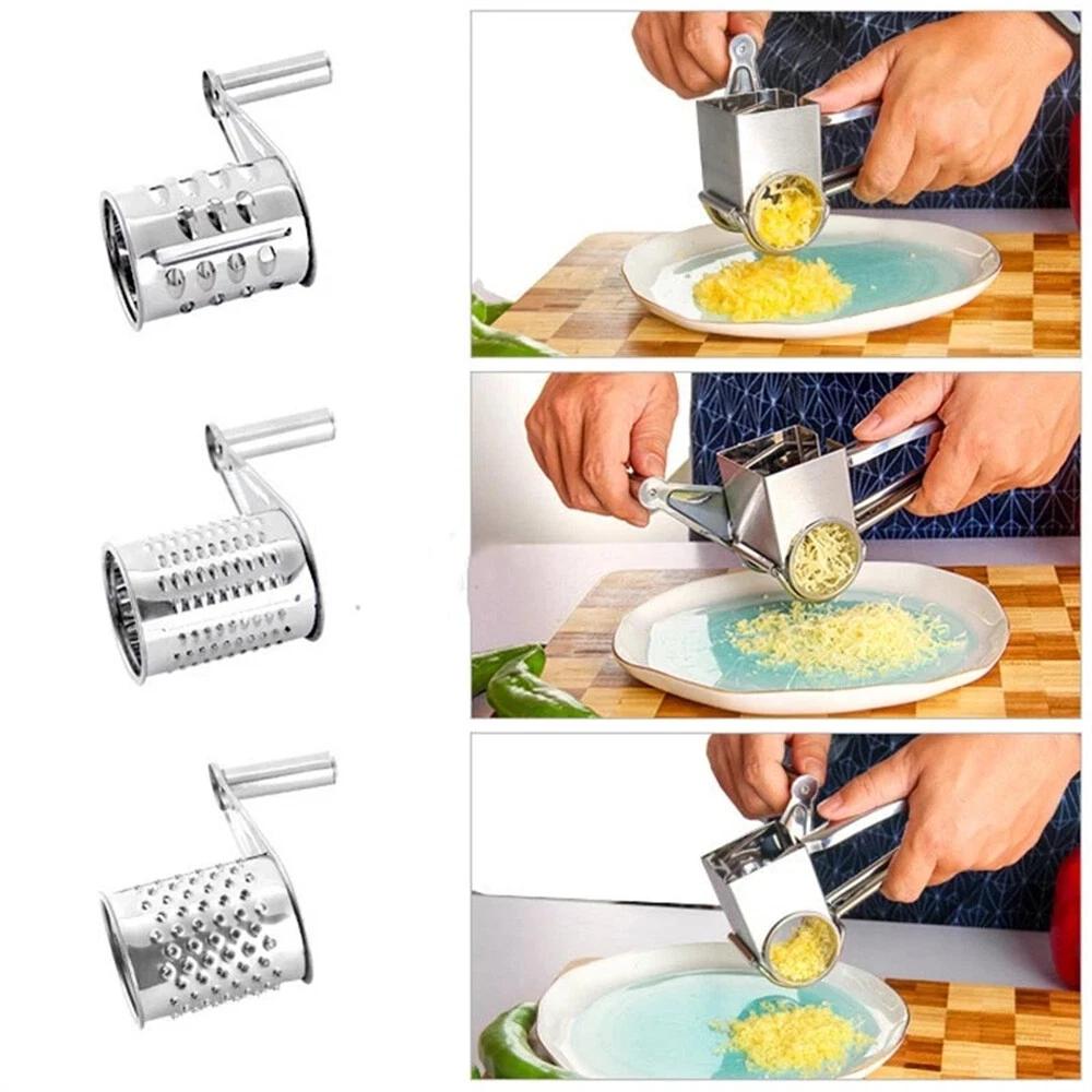 Stainless Steel 4 Set Multifunction Rotary Cheese Grater Hand Held Cut Slicer - Image 2