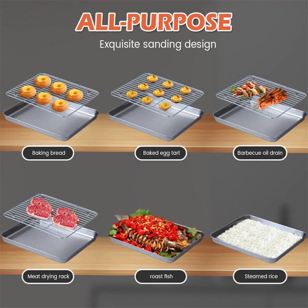 Stainless Steel Baking Tray Set Oven Sheet Cooling Rack Bakeware Pans BBQ Plate - Image 5