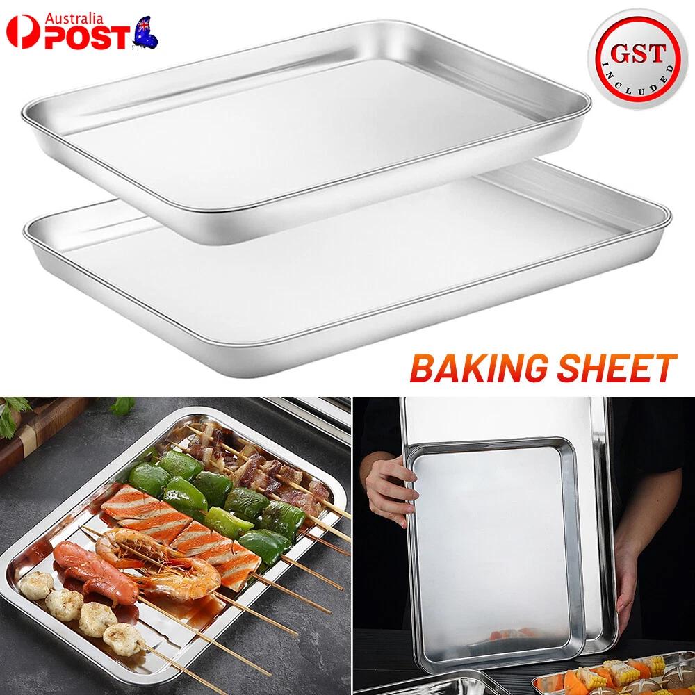 Stainless Steel Baking Pan Toaster Oven Tray Pans Easy Clean Baking BBQ Dish AU