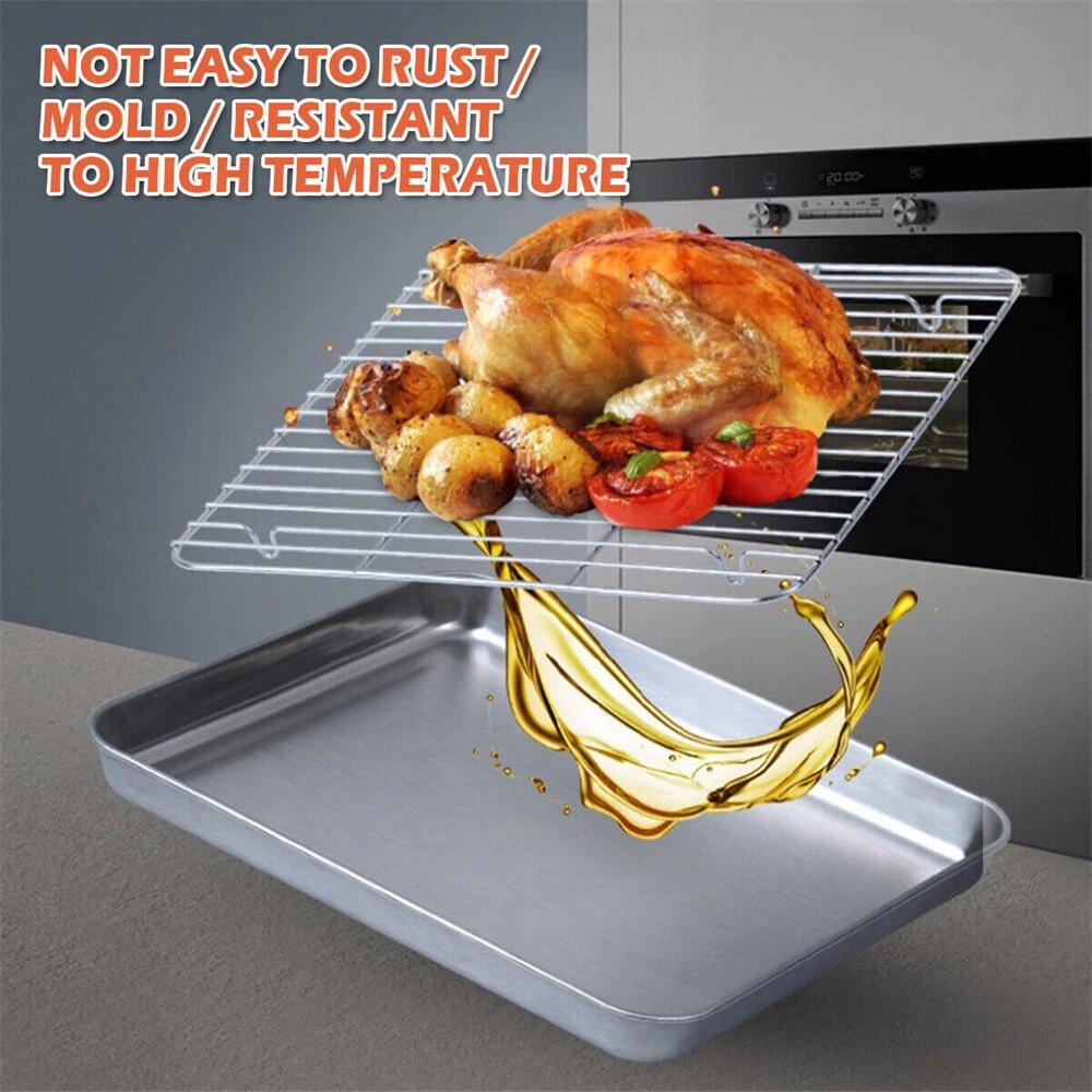 Stainless Steel Baking Tray Set Oven Sheet Cooling Rack Bakeware Pans BBQ Plate - Image 3