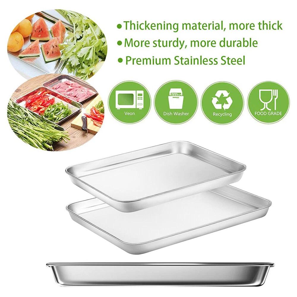 Stainless Steel Baking Pan Toaster Oven Tray Pans Easy Clean Baking BBQ Dish AU - Image 2