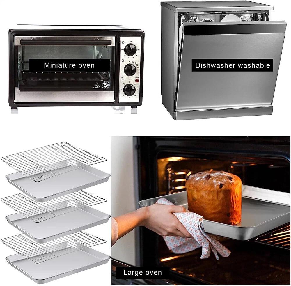 Stainless Steel Baking Tray Set Oven Sheet Cooling Rack Bakeware Pans BBQ Plate - Image 6