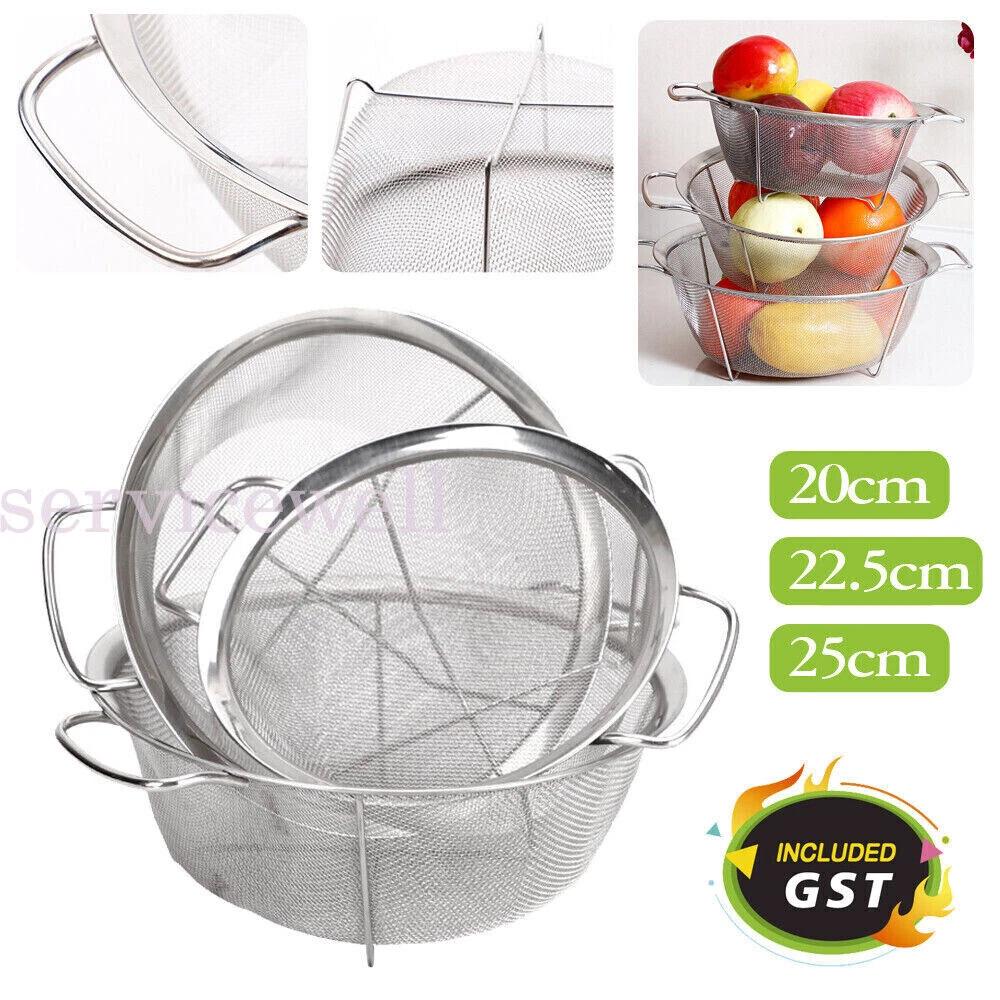 Stainless Steel Perforated Colander Re-enforced Hard Mesh Strainer Basket Sieve