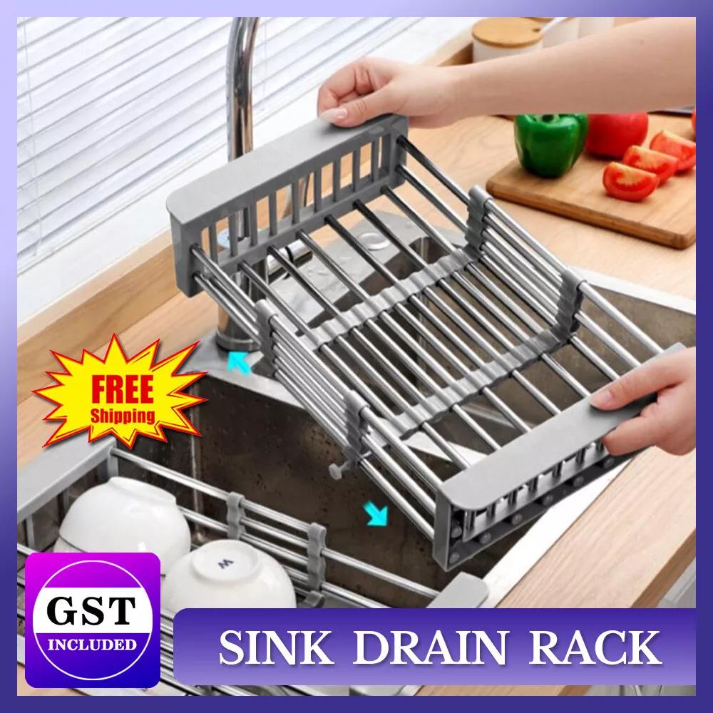 Stainless Steel Storage Sink Drain Basket Dish Drying Rack Kitchen Organizer