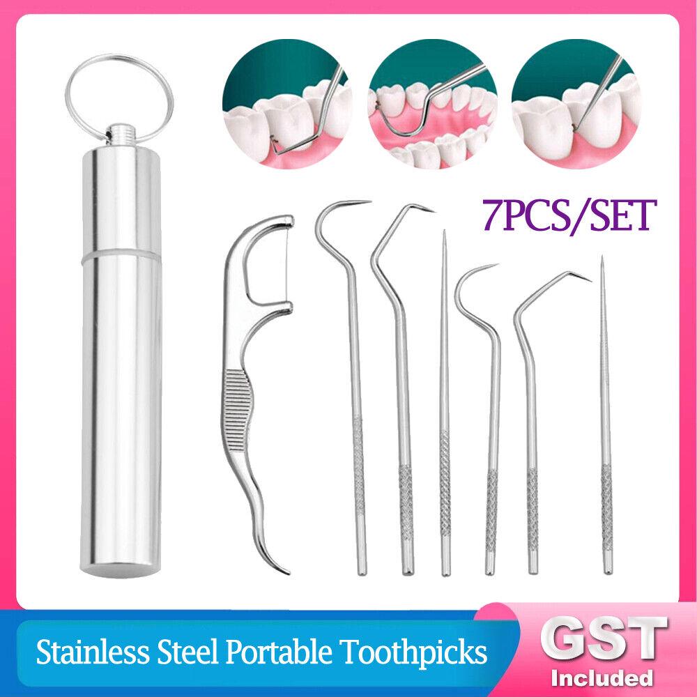 Stainless Steel Toothpick Set Metal Flossing Portable Toothpick Box Holder NEW