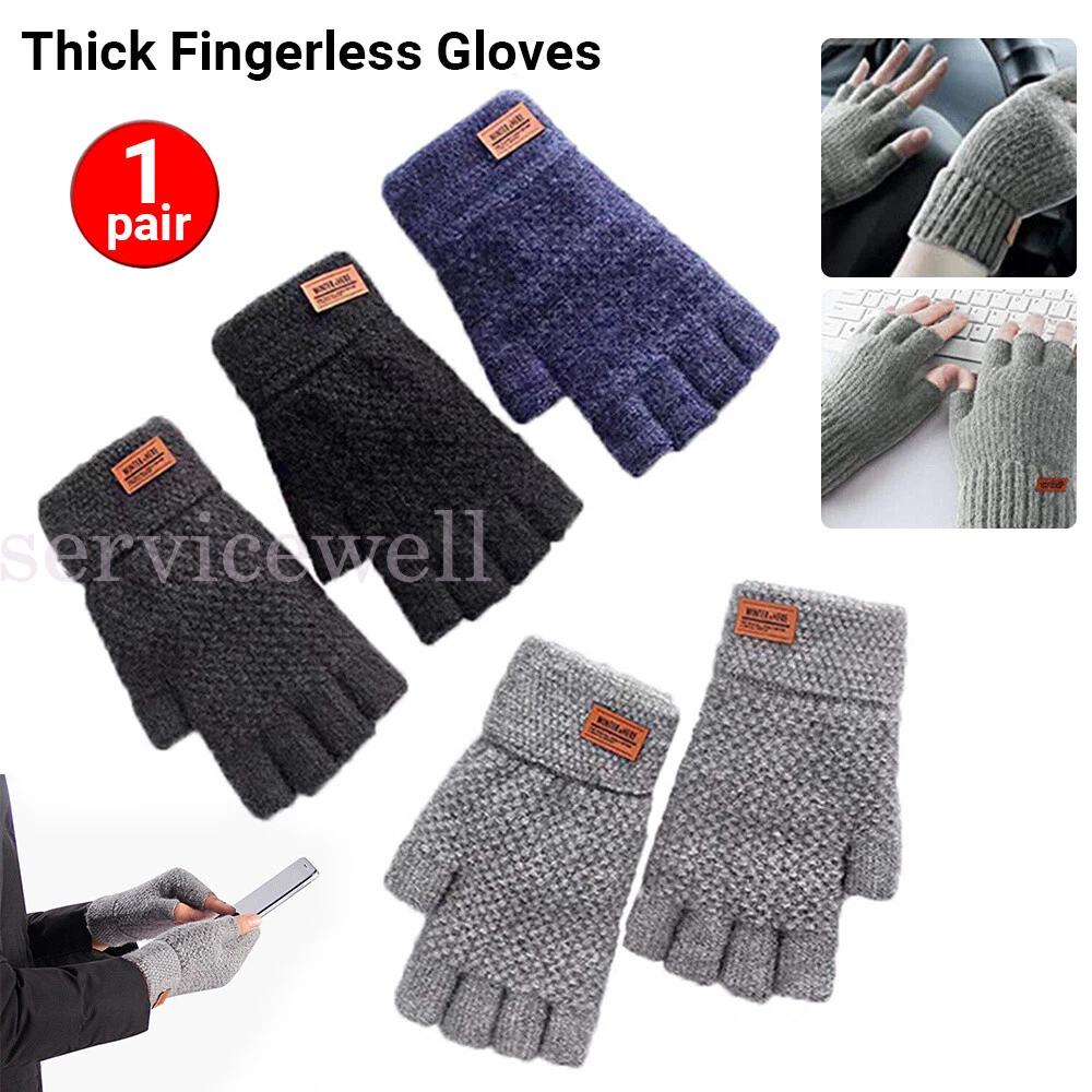 Thick Fingerless Gloves Driving Gloves Knitted Cashmere Wool Half Finger Mittens