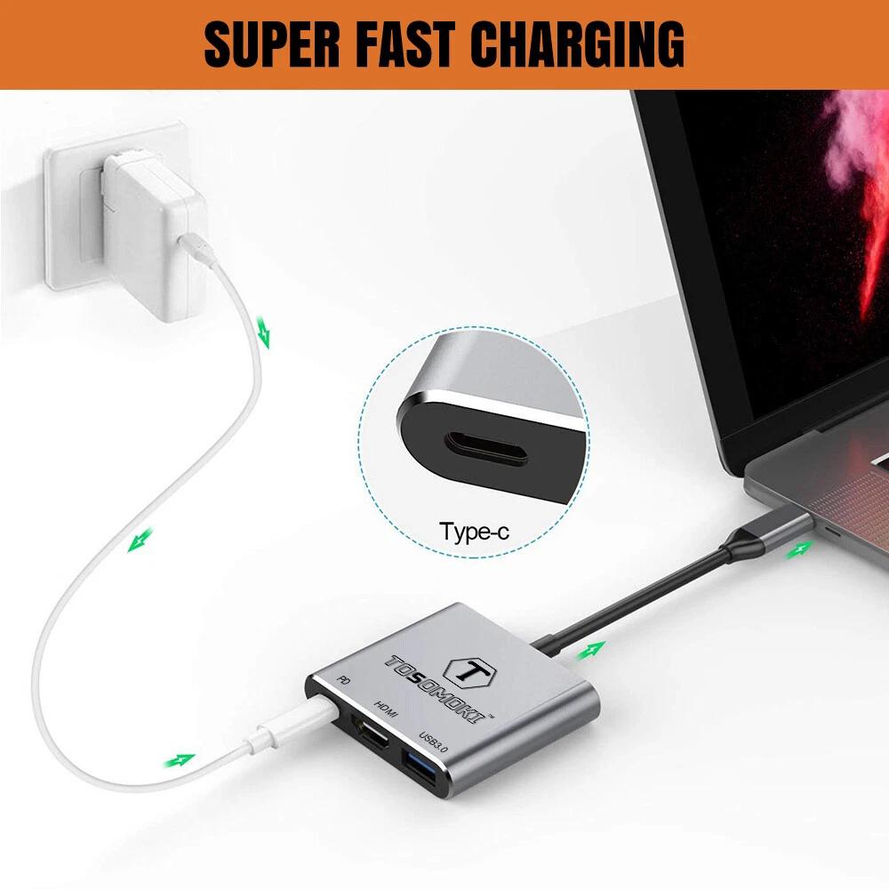 Tosomoki 3 in 1 Type C Converter 4K HDMI Adapter Cable For Macbook Samsung AU - Image 6