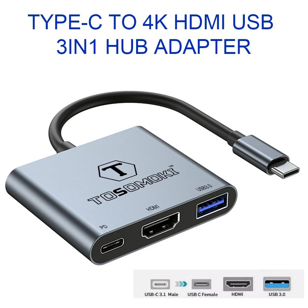 Tosomoki 3 in 1 Type C Converter 4K HDMI Adapter Cable For Macbook Samsung AU