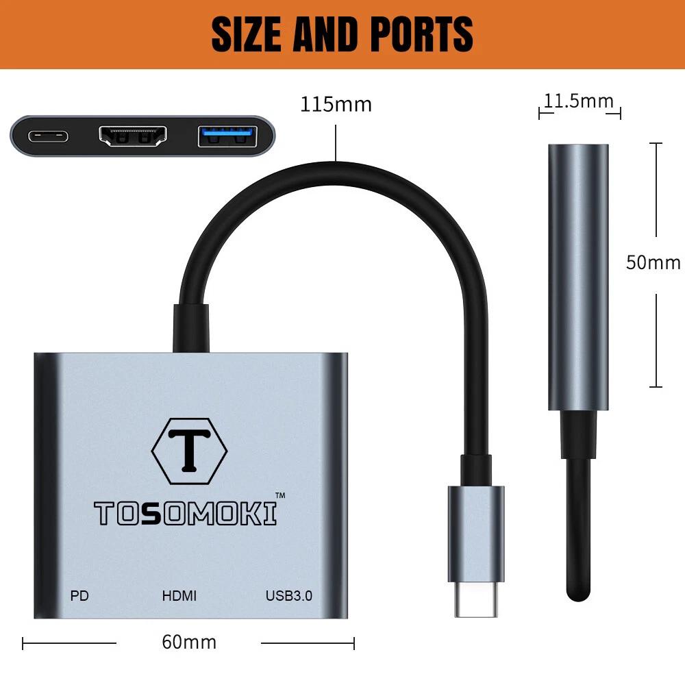 Tosomoki 3 in 1 Type C Converter 4K HDMI Adapter Cable For Macbook Samsung AU - Image 7