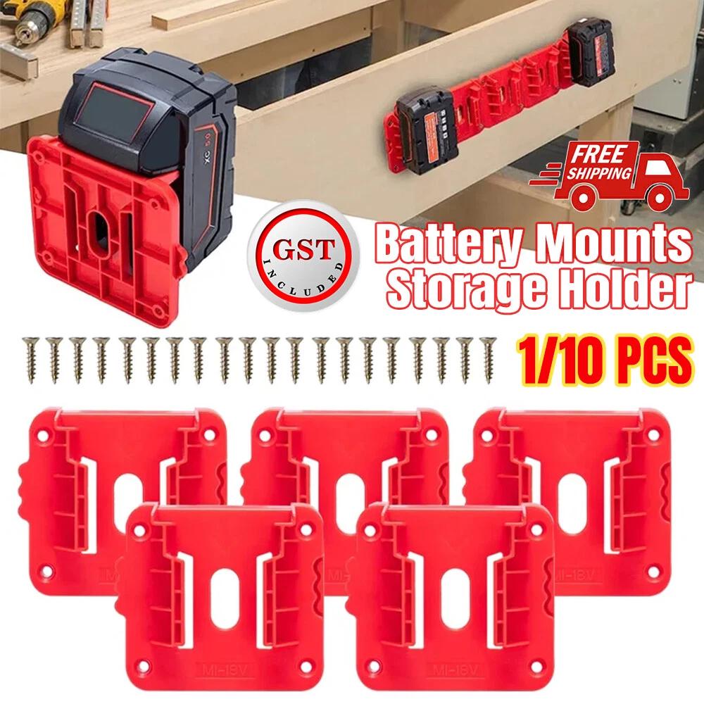 Battery Mounts Storage Holder Rack For Milwaukee M18 18V Tool Battery Red